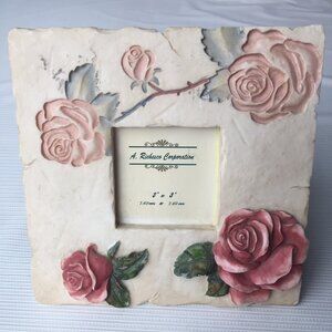 A. Richesco Coporation Photo Picture Frame 3"x3" Floral Flower Rose 3D Resin Art